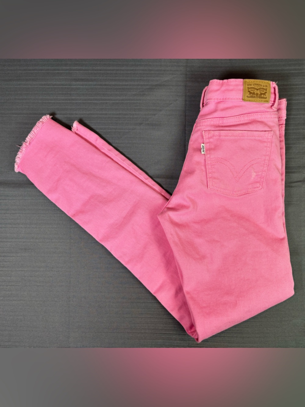 Levi’s 710 Super Skinny Pink Distressed Jeans Raw Hem Youth 14 Womens XS